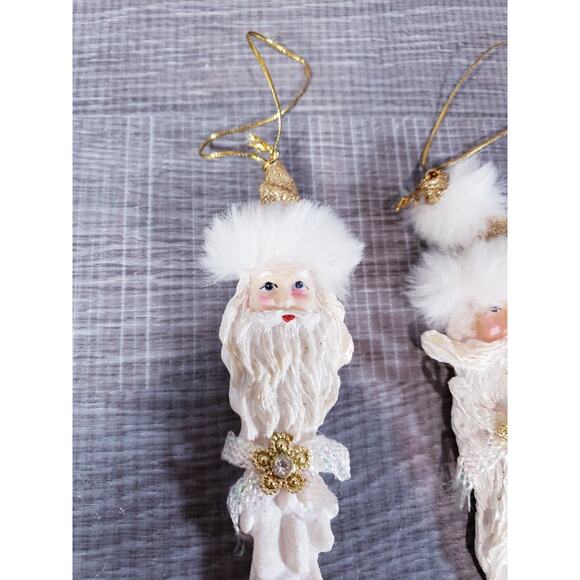 SET OF 2 Vintage Santa Claus Icicle Christmas Ornament Icicle Long Beard Glitter - Picture 3 of 8